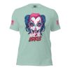 A women's Why So Serious tee with an image of Harley Quinn.