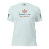 A light blue Women's Fearless & Free Tee that says fashion & fire festival.