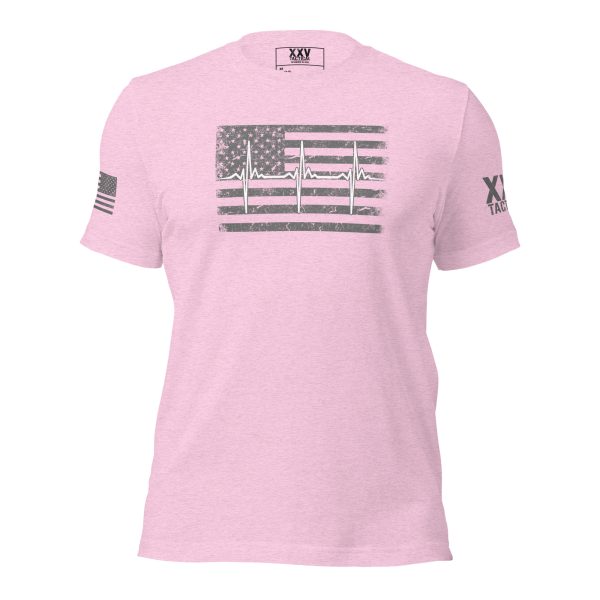 A Women's Thin White Line Healthcare & EMT Tee with an American flag on it.