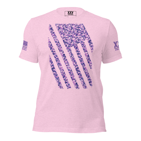 A Women's Distressed Digital Flag Tee featuring a digital American flag.