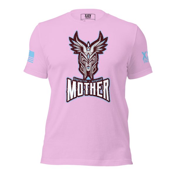 A pink t-shirt with the word Protector Warrior Mother, portraying the wearer as a protector.