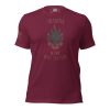 A men's maroon t-shirt that proudly displays the words "Men's We Fight What You Fear Firefighter Tee".
