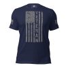 A Men's Distressed Flag Veteran T-Shirt with the word "veteran" prominently featured.
