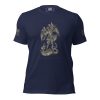 A Women's St. Michael Defend us in Battle Tee featuring an image of a demon, evoking the spirit of battle and St. Michael.
