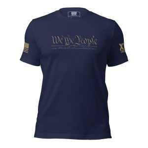 A Men's We The People T-Shirt with gold text.