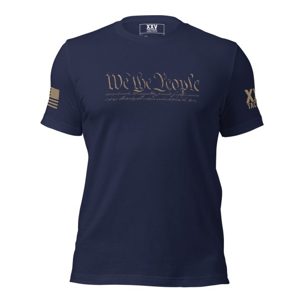 A Men's We The People T-Shirt with gold text.