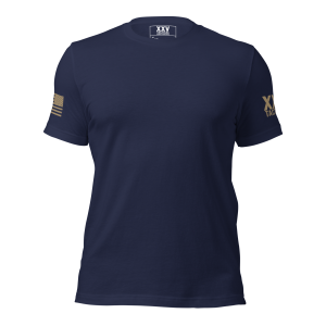 A Men's Crew Neck T-Shirt with an American flag on the front.