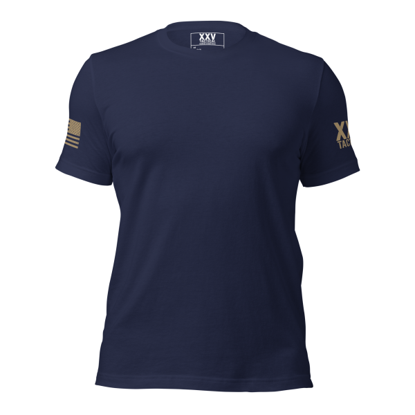 A Men's Crew Neck T-Shirt with an American flag on the front.