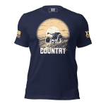 A Men's "God's Country" Tee with an image of a cowboy and a flag in God's Country.