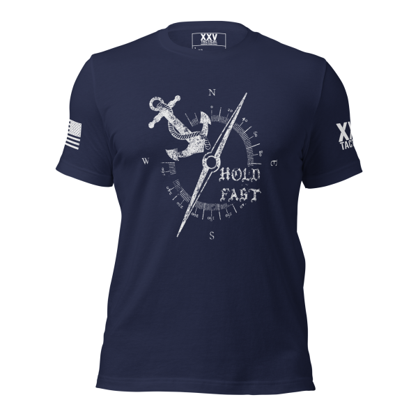 A Men's Hold Fast Tee with an anchor and compass on it.