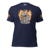 A Men's Dumpster Fire Tee with an image of a cat in a fire box.