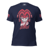 A serious Men's Why So Serious Tee featuring a navy t-shirt with an image of a clown and an american flag.