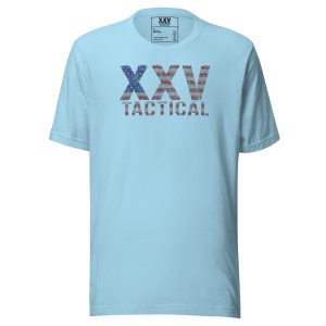 A light blue XXV Tactical Patriot Tee.