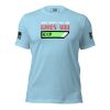 A "Men's 'What Doesn't Kill You Gives You EXP' Pixel Art T-Shirt" featuring pixel art of a game controller, colored in light blue.