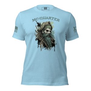 A Men's No Quarter Tee featuring a bearded man.