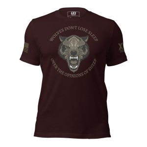 A maroon Wolves don't lose sleep over the opinions of sheep tee, sure to captivate Wolf enthusiasts and spark opinions.
