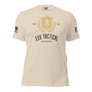 A Men's Unrelenting Defender Tee, featuring the word "tactical" with an unrelenting defender design.