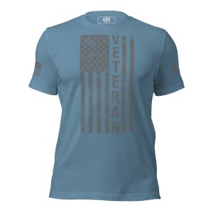 A Women's Distressed Flag Veteran T-Shirt with the word "veteran" on it.