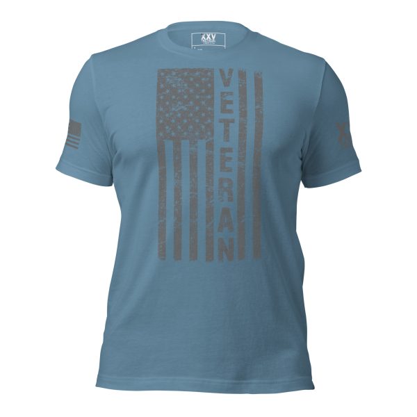 A Women's Distressed Flag Veteran T-Shirt with the word "veteran" on it.