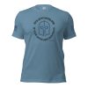 A Women's 'Evil is powerless if the good are unafraid' LEO T-shirt with an image of a spartan helmet on it.