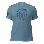 A men's 'Evil is powerless if the good are unafraid' LEO T-shirt in blue featuring the words "I'm a soldier" and "I'm a good man.