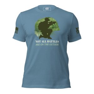 A "Not All Battles Are On The Outside" t-shirt with a soldier silhouette, perfect for battles.