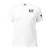 A white t-shirt with a XXV Tactical Thin Red Line on it.