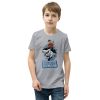 A young boy wearing a gray t-shirt with a horse on it from Youth Catch Life by The Fin T-Shirt.