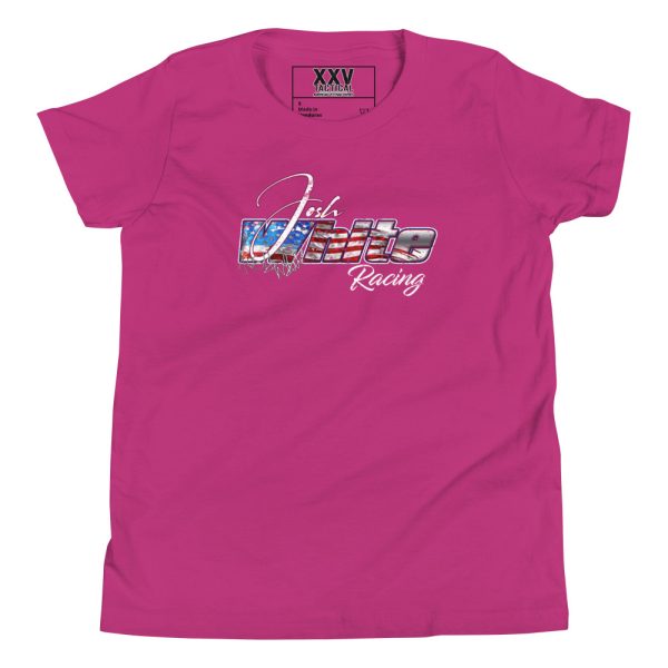A Kid's Josh White Racing Tee with an image of an American flag.