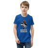 A youth wearing a blue Youth Catch Life by The Fin t-shirt, capturing the essence of catch life.