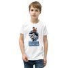 The Youth Catch Life by The Fin T-Shirt: A young boy wearing a white t-shirt embodies the catch life spirit as he rides a horse, exuding boundless youth.